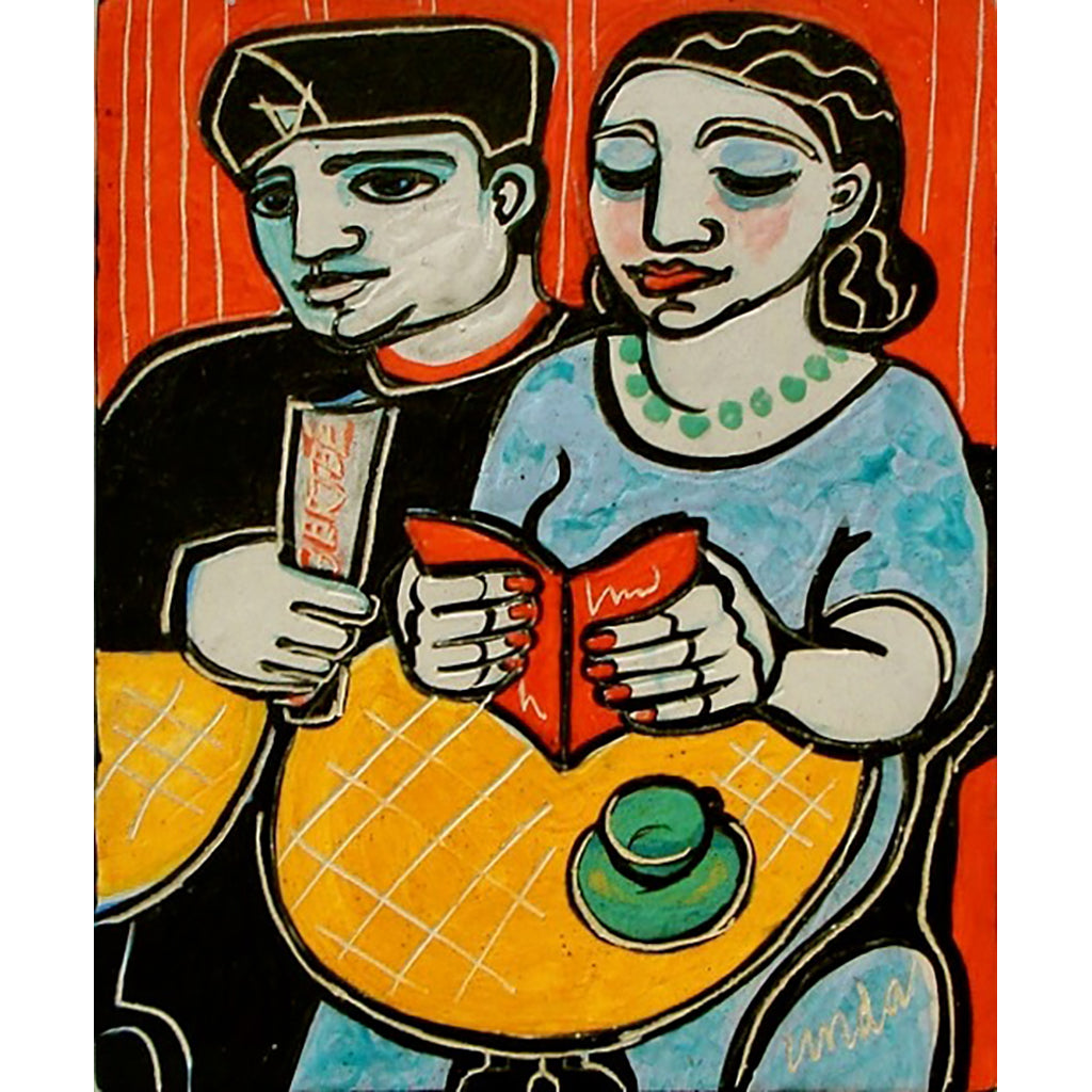 Anarchist bookshop Paris Ceramic tile painting by Linda Samson