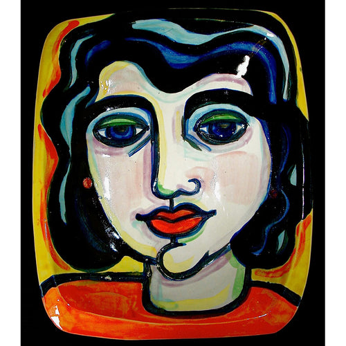 Girl with Raven Hair Ceramic plaque Glazed by Linda Samson