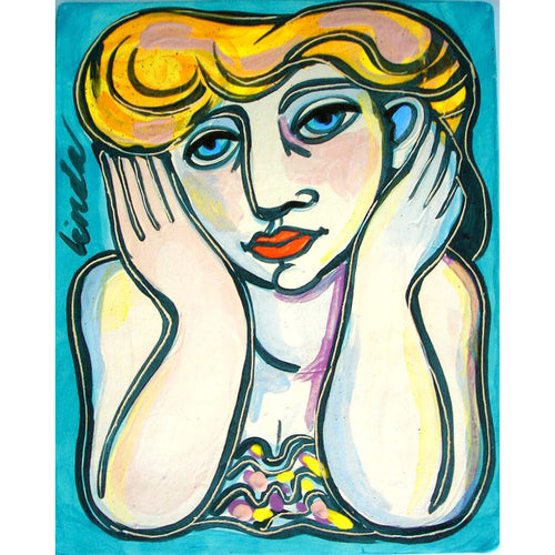 Parisienne Blonde Ceramic tile painting by Linda Samson